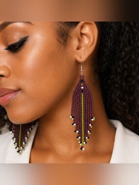 Purple and Green Beaded Earrings